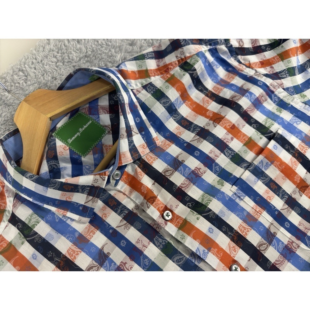 Tommy Bahama Mens XXL Gingham Paisley Cotton Long Sleeve Button Down Shirt